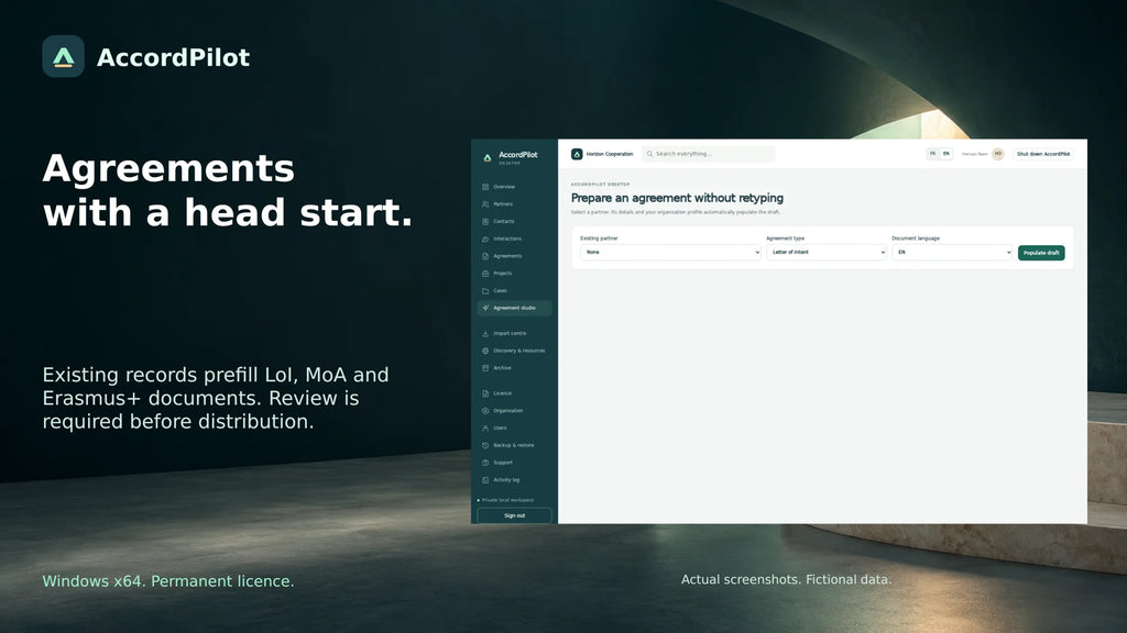 AccordPilot agreement workshop — EN, fictional presentation data