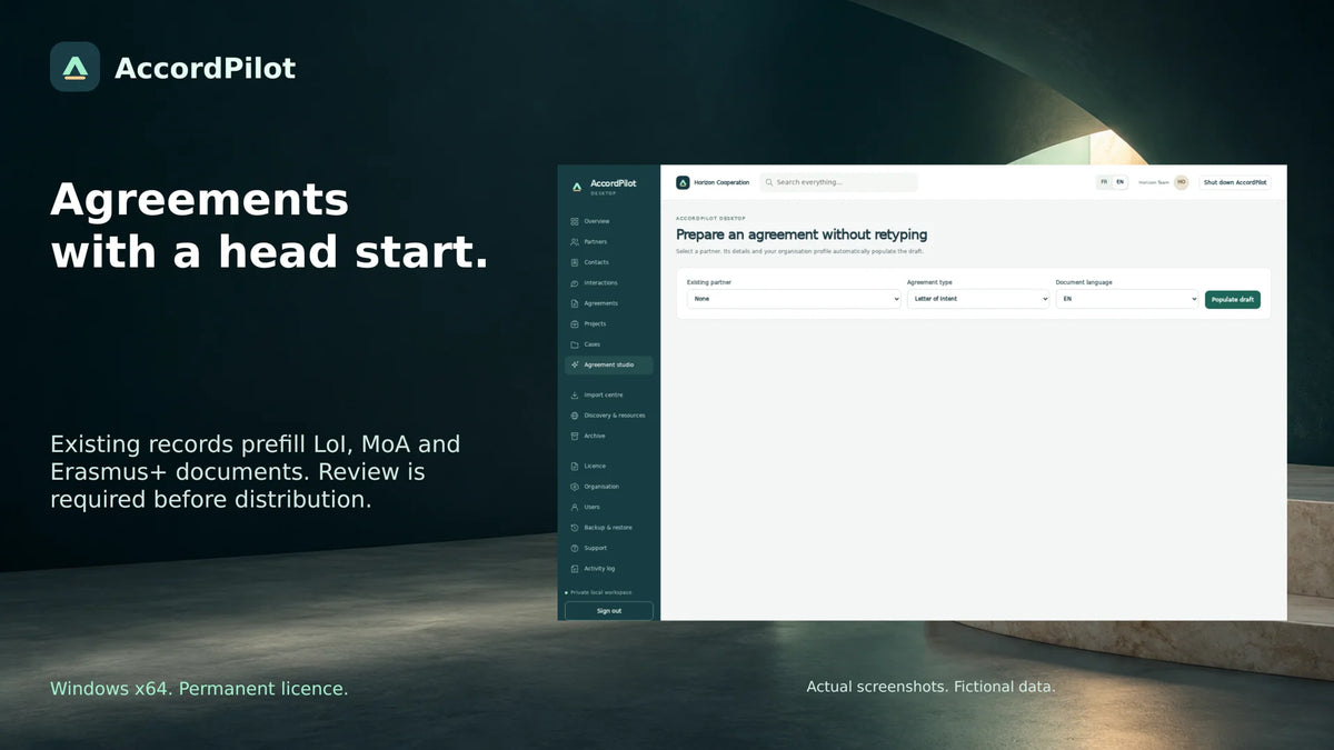 AccordPilot agreement workshop — EN, fictional presentation data