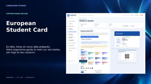 CardLoom Studio : modèle de carte étudiante personnalisable, données fictives