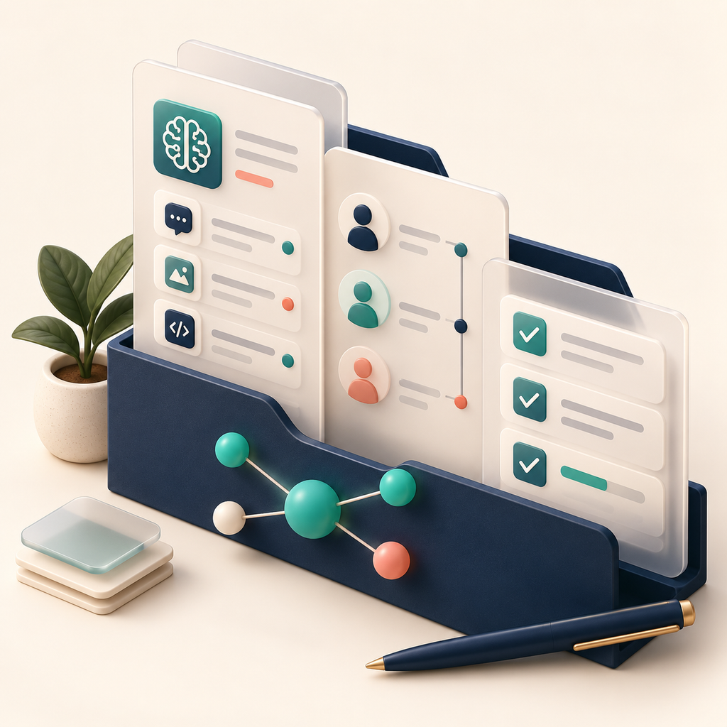 Illustration of organised documents and AI uses