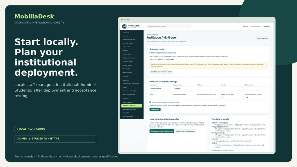 MobiliaDesk EN: Local and Institutional settings, fictional data